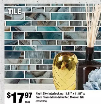 Home Depot Night sky interlocking 11.81 x 11.81 x 8mm glass mesh-mounted mosaic tile offer