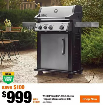 Home Depot Weber spirit sp-335 3-burner propane stainless steel bbq offer