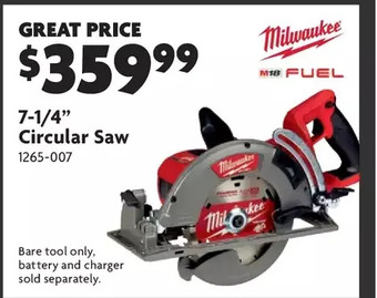 Home Hardware 7-1/4 circular saw + free battery offer