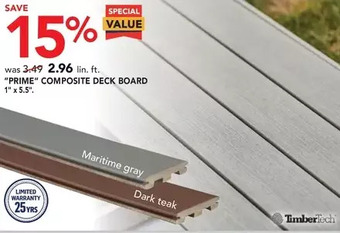 Lowe's Timbertech prime composite deck board offer
