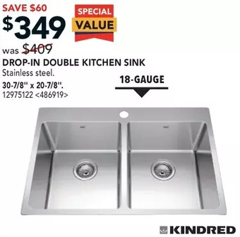 RONA Kindred drop-in double kitchen sink offer