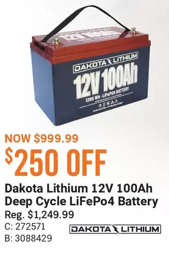 Cabela's Dakota lithium 12v 100ah deep cycle lifep04 battery offer