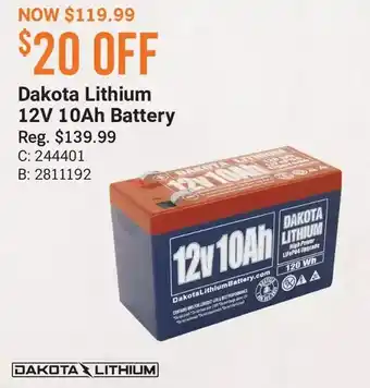 Cabela's Dakota lithium 12v 10ah battery offer
