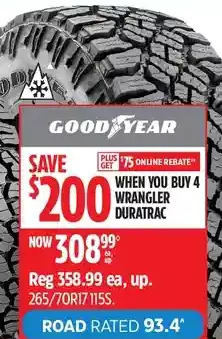Canadian Tire Good year wrangler duratrac tires offer