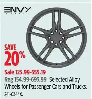 Canadian Tire Envy alloy wheels for passenger cars and trucks offer