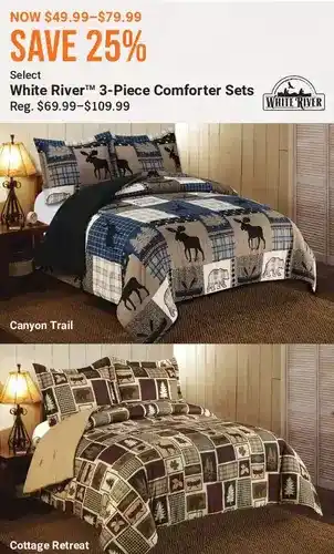 Cabela's White river 3-piece comforter sets offer