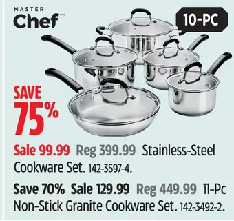 Canadian Tire Master chef stainless steel cookware set | 11-pc non-stick granite cookware set offer