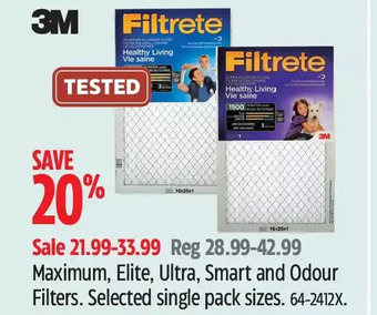 Canadian Tire Filtrete maximum, elite, ultra, smart and odour filters offer