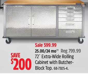 Canadian Tire 72 extra-wide rolling cabinet with butcher-block top offer