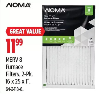 Canadian Tire Noma merv 8 furnace filters, 2-pk. 16 x 25 x 1 offer