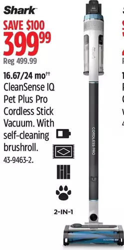 Canadian Tire Shark cleansense iq pet plus pro cordless stick vacuum. with self-cleaning brushroll offer