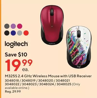Staples Logitech m325s 2.4 ghz wireless mouse with usb receiver offer