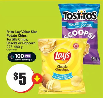 FreshCo Frito-lay value size potato chips, tortilla chips, snacks or popcorn offer