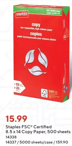 Staples Staples fsc certified copy paper offer