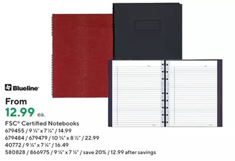 Staples Blueline fsc certified notebooks offer