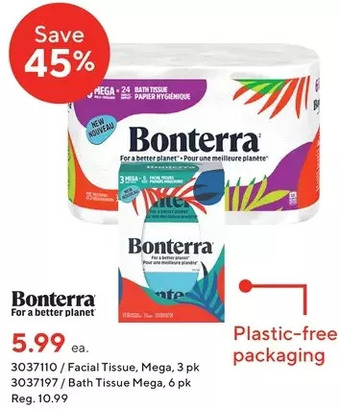 Staples Bonterra facial tissue | bath tissue offer