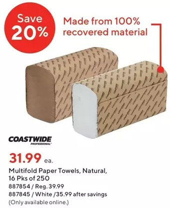 Staples Coastwide multifold paper towels offer