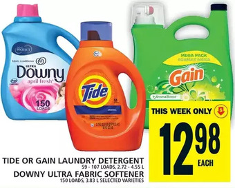 Food Basics Tide or gain laundry detergent | downy ultra fabric softener offer
