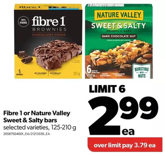 Real Canadian Superstore Fibre 1 or nature valley sweet & salty bars offer