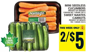 Food Basics Mini seedless cucumbers | sweet nantes carrots offer
