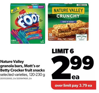 Real Canadian Superstore Nature valley granola bars, mott's or betty crocker fruit snacks offer