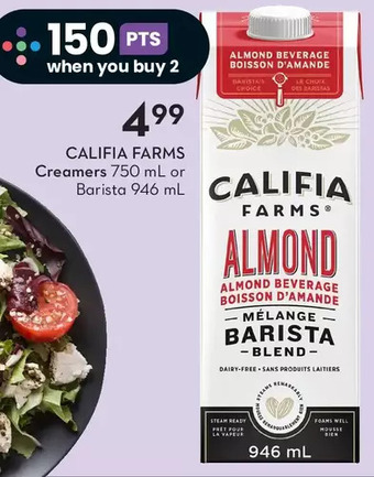 Sobeys Califia farms creamers or barista offer