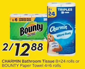 Sobeys Charmin bathroom tissue or bounty paper towel offer