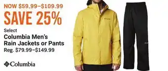 Bass Pro Select columbia men's rain jackets or pants offer