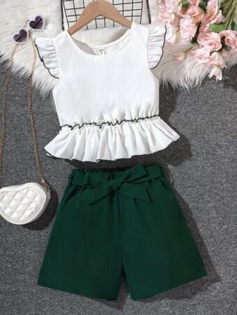 SheIn Girls ruffle trim peplum top & shorts offer