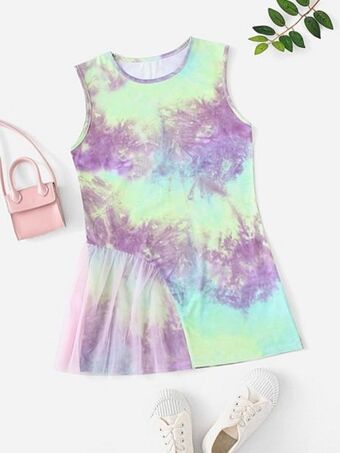 SheIn Girls tie dye contrast mesh tunic dress offer