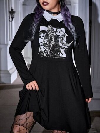 SheIn Romwe punk plus figure graphic contrast collar dress without belt offer