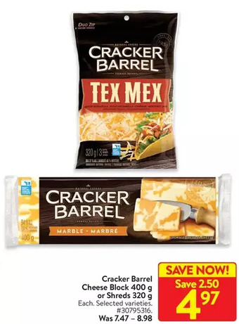 Walmart Cracker barrel cheese block or shreds offer