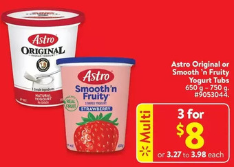 Walmart Astro original or smooth 'n fruity yogurt tubs offer