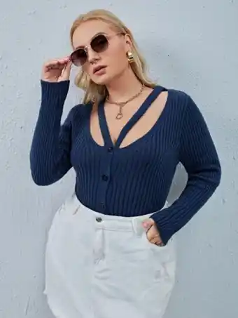 SheIn Shein unity plus cut out rib knit cardigan offer