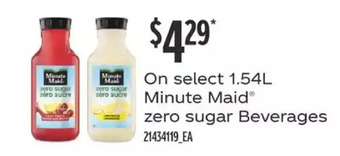 Fortinos Minute maid zero sugar beverages offer