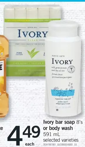 Fortinos Ivory bar soap or body wash offer