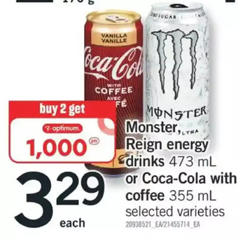 Fortinos Monster, reign energy drinks or coca-cola with coffee offer