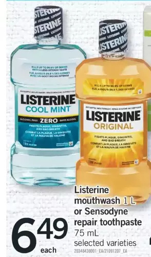 Fortinos Listerine mouthwash or sensodyne repair toothpaste offer