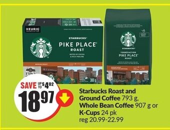 FreshCo Starbucks roast and ground coffee 793 g, whole bean coffee 907 g or k-cups 24 pk offer