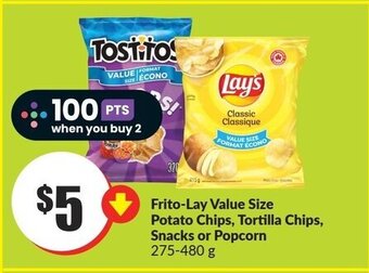FreshCo Frito-lay value size potato chips, tortilla chips, snacks or popcorn 275 - 480 g offer