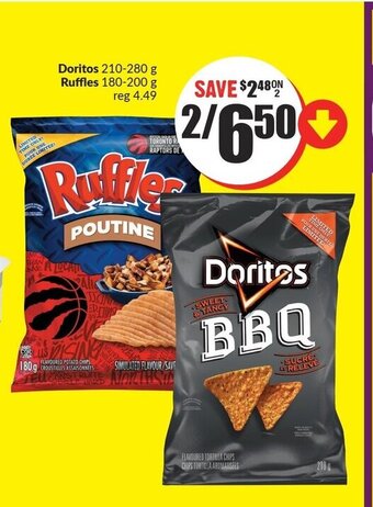 FreshCo Doritos 210-280 g, Ruffles 180-200 g offer