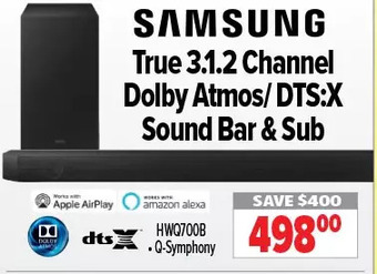 2001 Audio Video Samsung true 3.1.2 channel dolby atmos/dts:x sound bar & sub offer