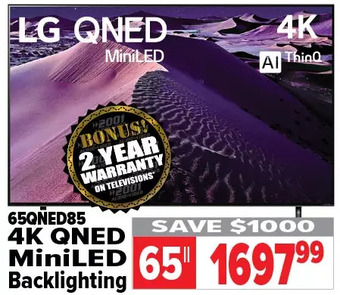 2001 Audio Video Lg 4k qned miniled backlighting 65 tv offer