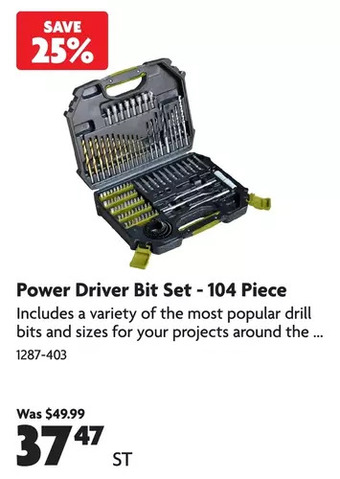 Home Hardware Power driver bit set - 104 piece offer
