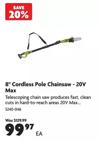 Home Hardware 8 cordless pole chainsaw - 20v max offer