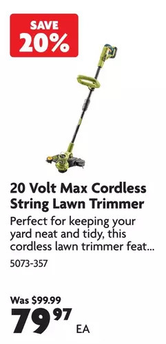 Home Hardware 20 volt max cordless string lawn trimmer offer