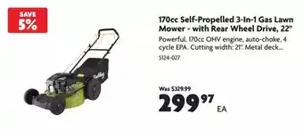 Home Hardware 170cc self-propelled 3-in-1 gas lawn mower - with rear wheel drive, 22 offer