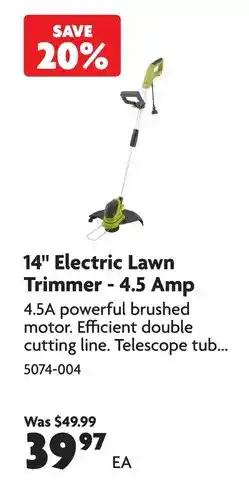 Home Hardware 14 electric lawn trimmer - 4.5 amp offer