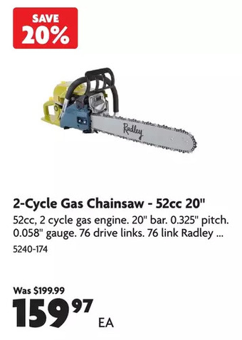 Home Hardware 2-cycle gas chainsaw - 52cc 20 offer
