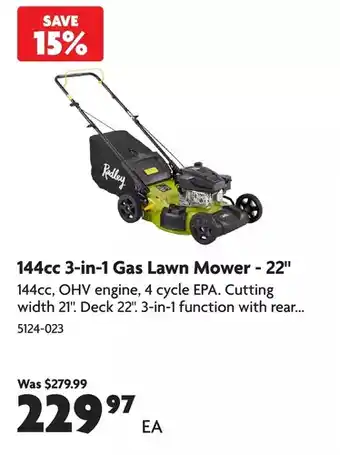 Home Hardware 144cc 3-in-1 gas lawn mower - 22 offer